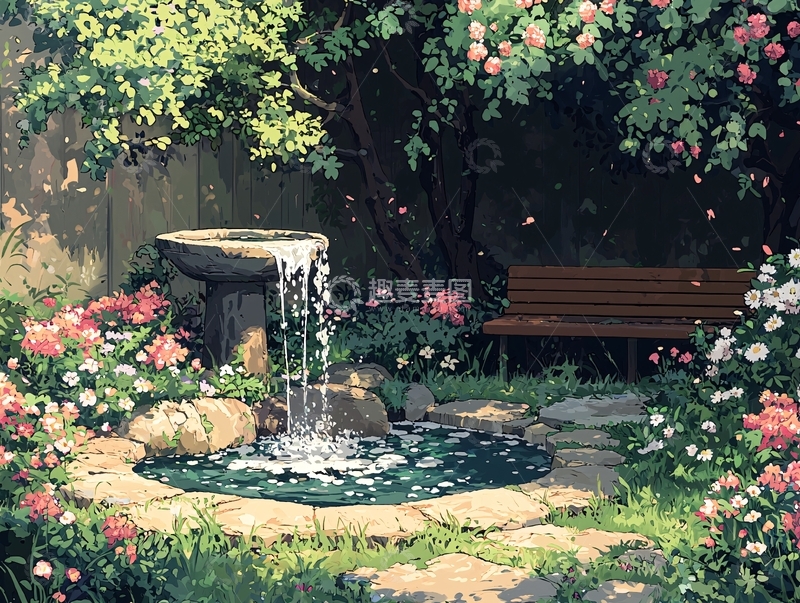 高清大图下载【趣麦麦图】唯美花园流水