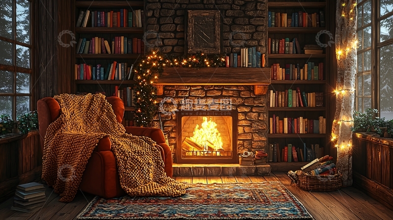 高清大图下载【趣麦麦图】壁炉旁的舒适角落