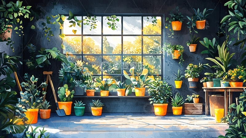 高清大图下载【趣麦麦图】室内植物环绕窗户