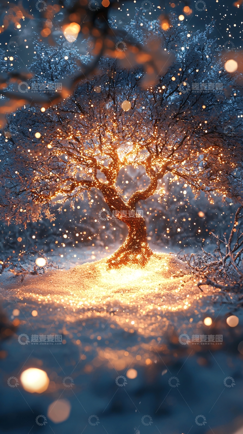 高清大图下载【趣麦麦图】发光树在冬夜里
