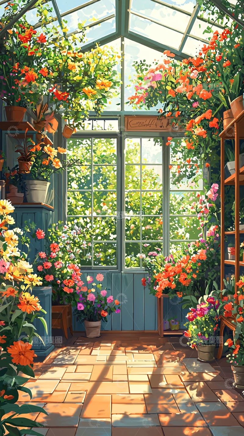 高清大图下载【趣麦麦图】鲜花环绕的玻璃温室