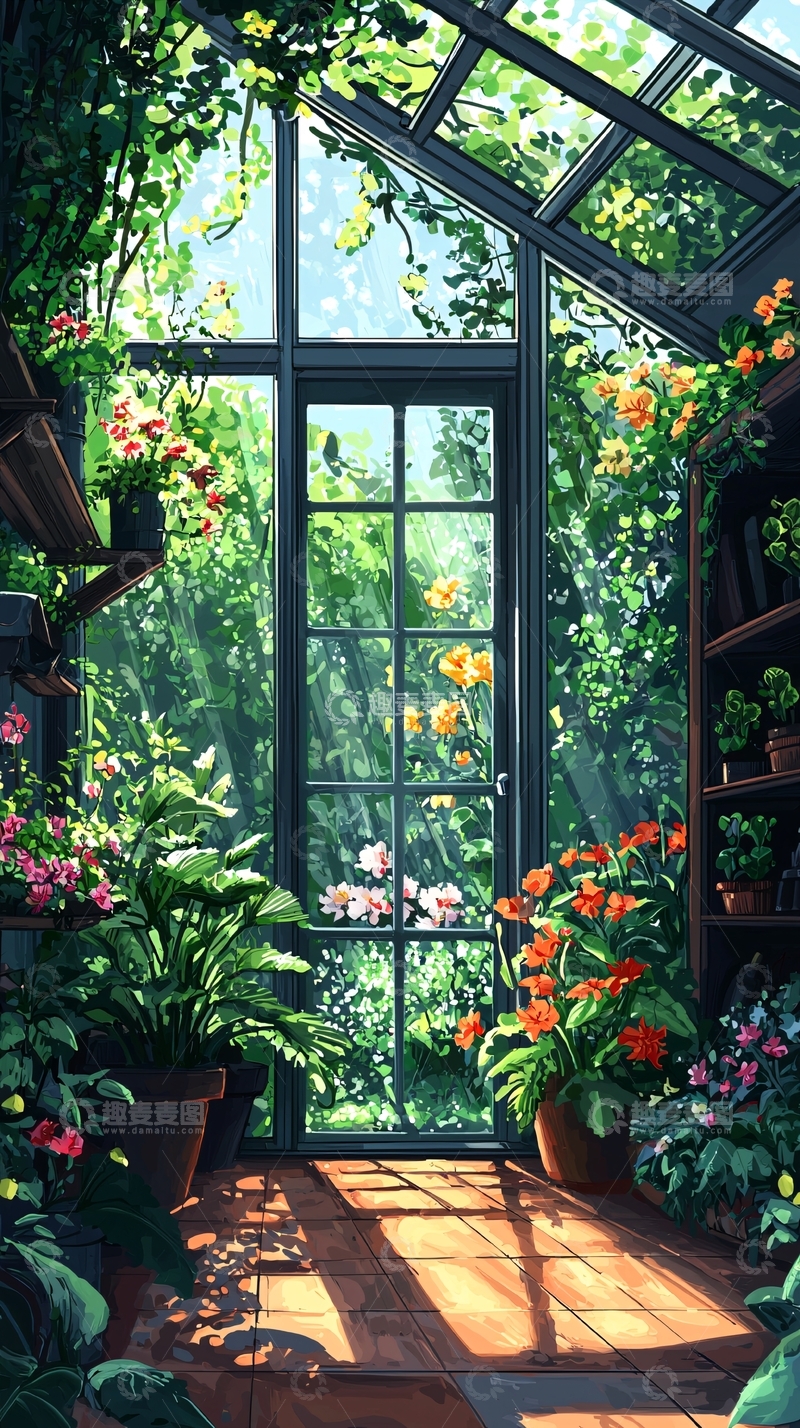 高清大图下载【趣麦麦图】阳光洒在温室花园