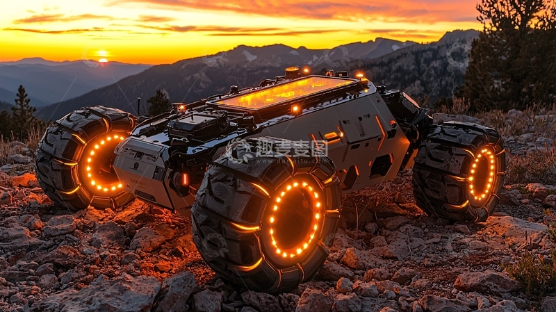 高清大图下载【趣麦麦图】未来感越野车日落