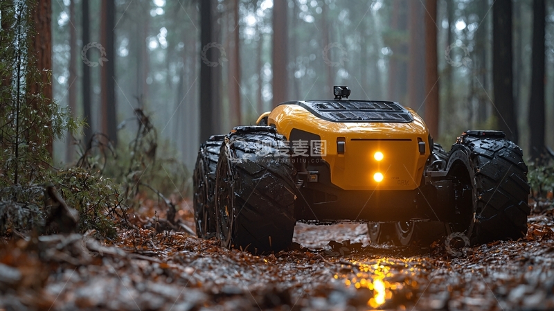 高清大图下载【趣麦麦图】黄色越野机器人森林