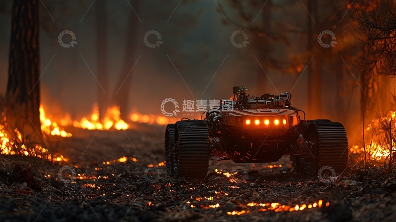 高清大图下载【趣麦麦图】森林火灾机器人