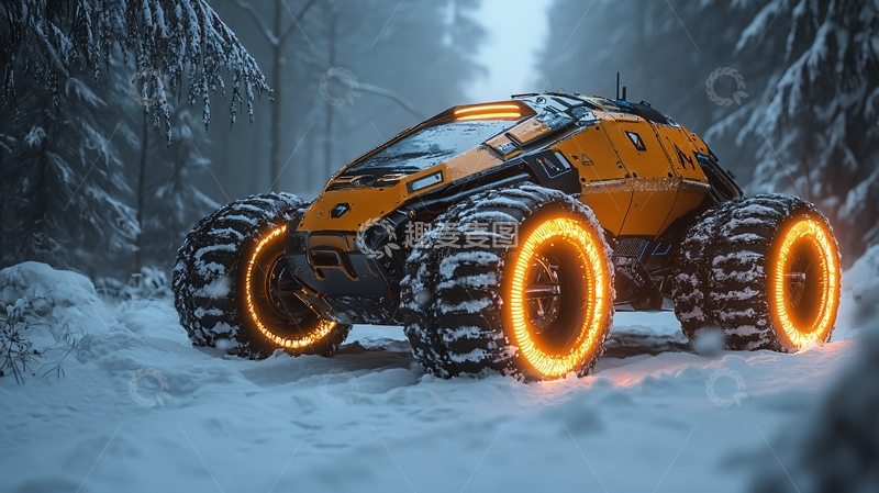 高清大图下载【趣麦麦图】雪地未来派越野车