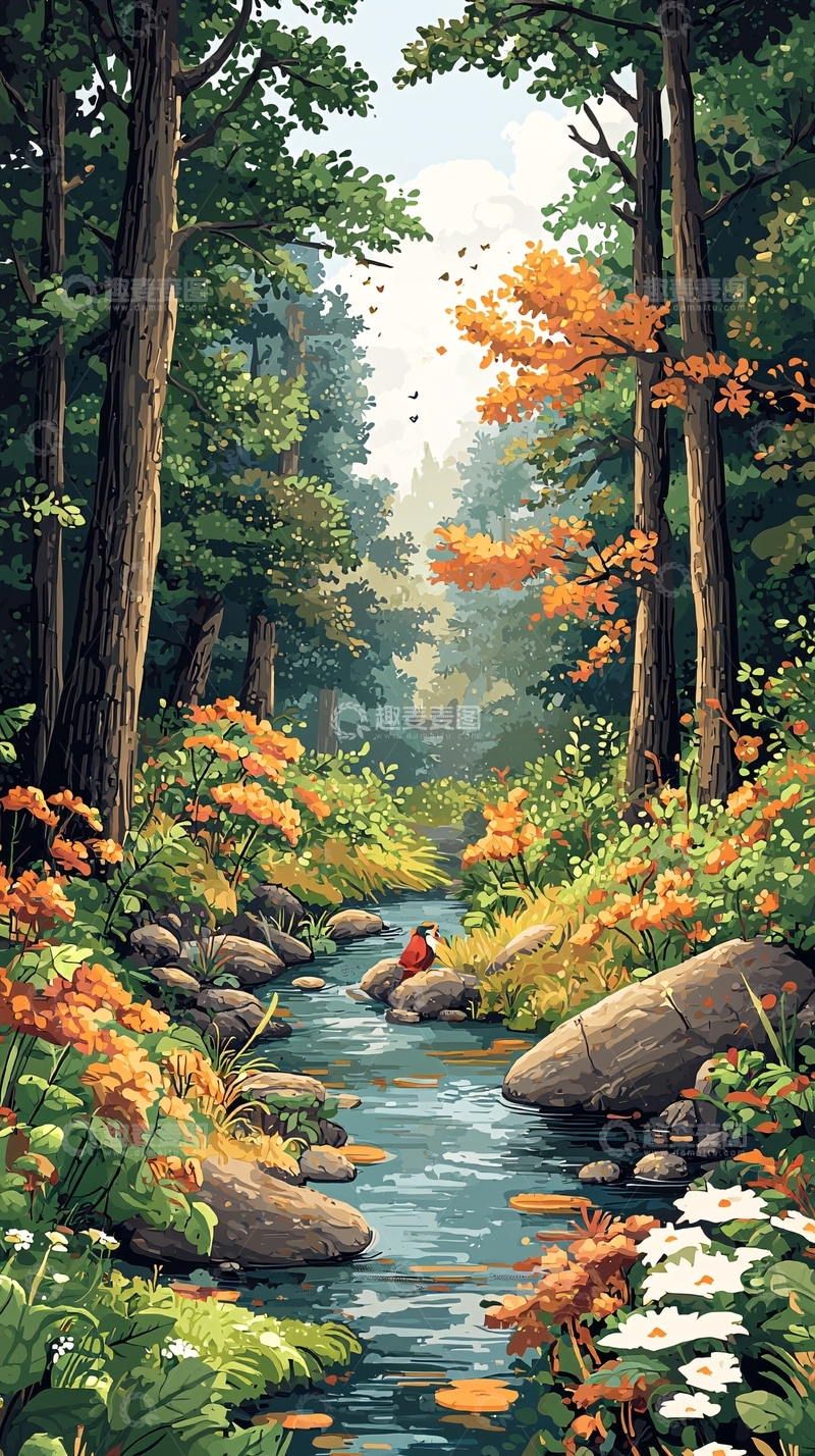 高清大图下载【趣麦麦图】森林小溪秋色美景
