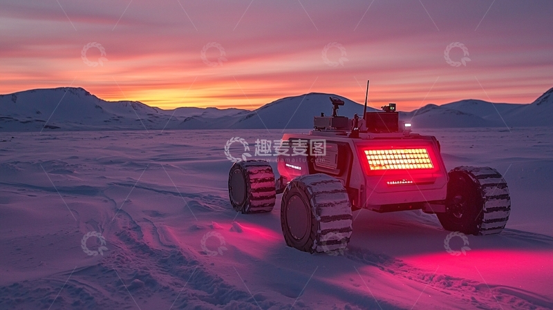 高清大图下载【趣麦麦图】极地探险车落日余晖