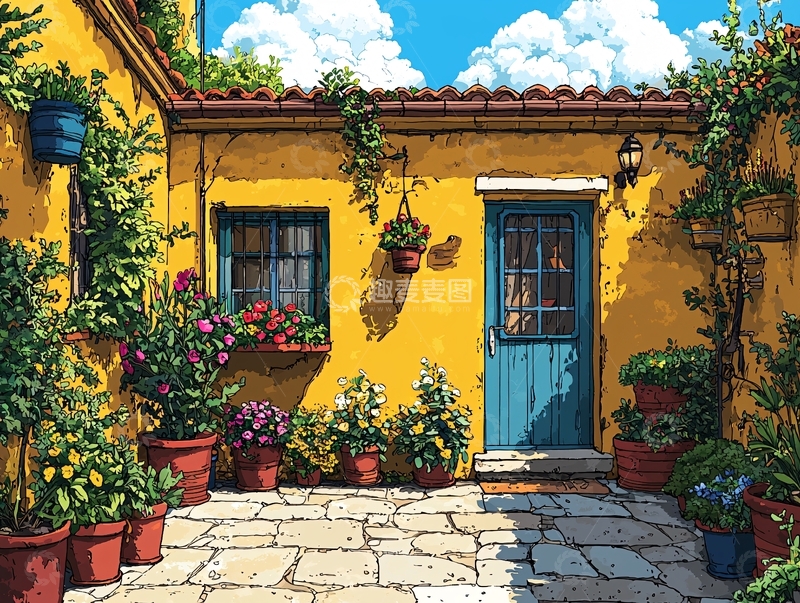 高清大图下载【趣麦麦图】阳光明媚的黄色庭院