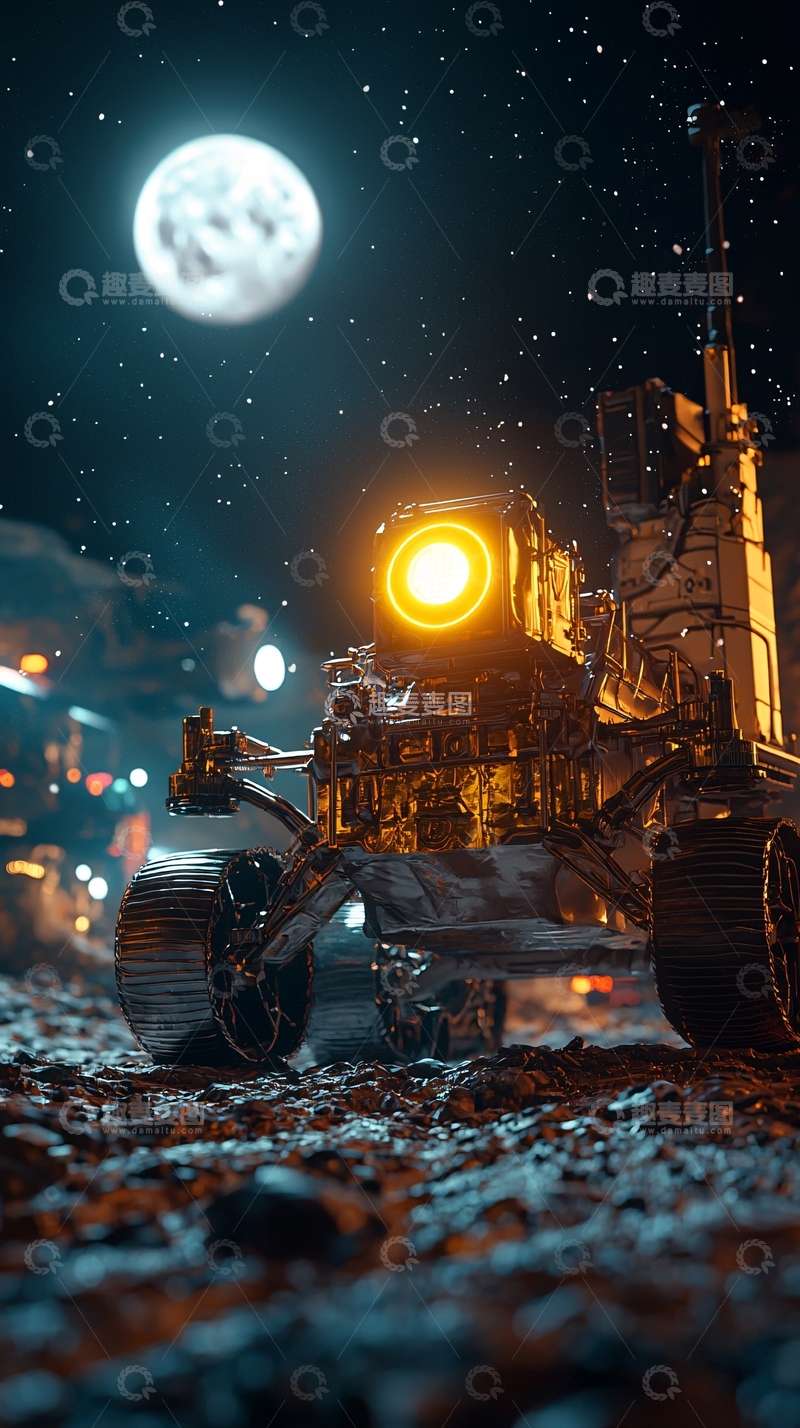 高清大图下载【趣麦麦图】月夜下的火星探测器
