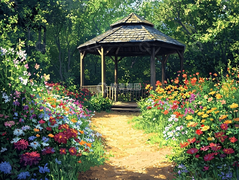 高清大图下载【趣麦麦图】花园里的八角凉亭