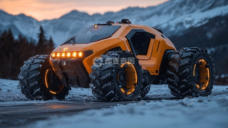 高清大图下载【趣麦麦图】橙色越野车雪地行驶