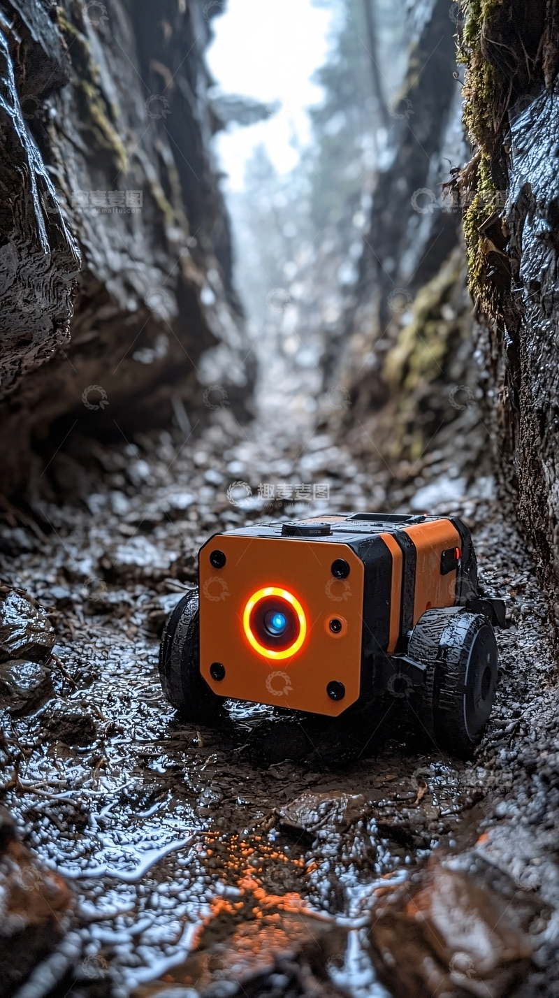 高清大图下载【趣麦麦图】山谷中橙色小型机器人