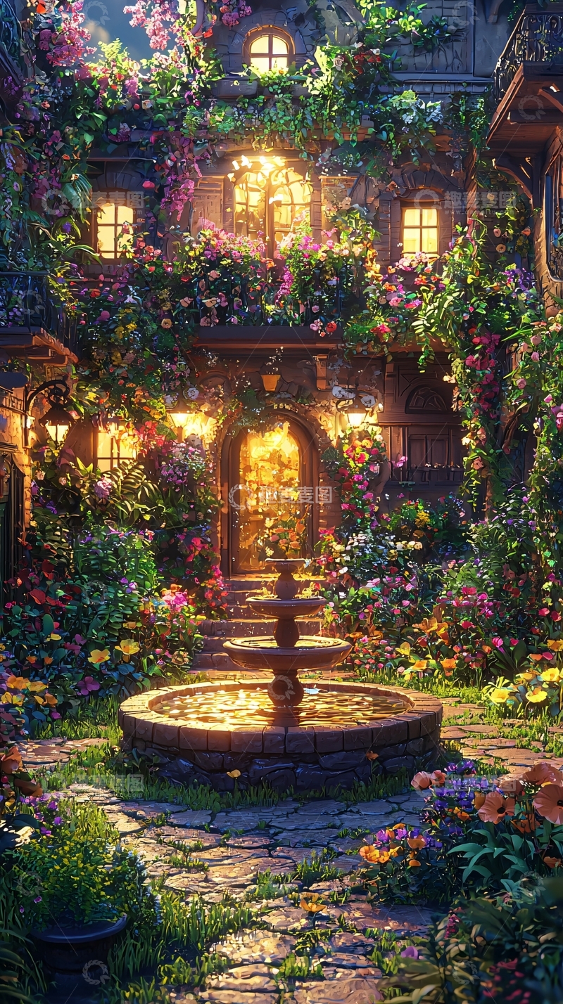 高清大图下载【趣麦麦图】鲜花环绕的梦幻小屋