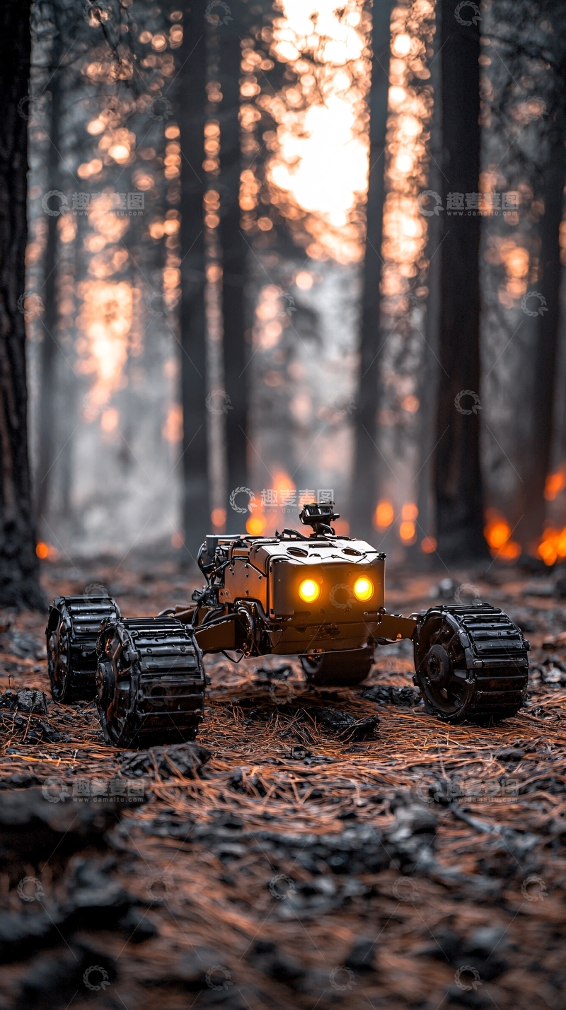 高清大图下载【趣麦麦图】森林消防机器人