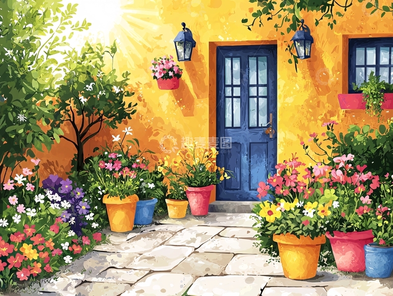 高清大图下载【趣麦麦图】阳光明媚的黄色房屋