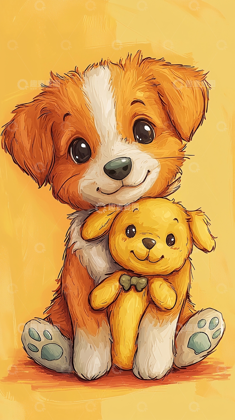 高清大图下载【趣麦麦图】可爱小狗抱着玩具