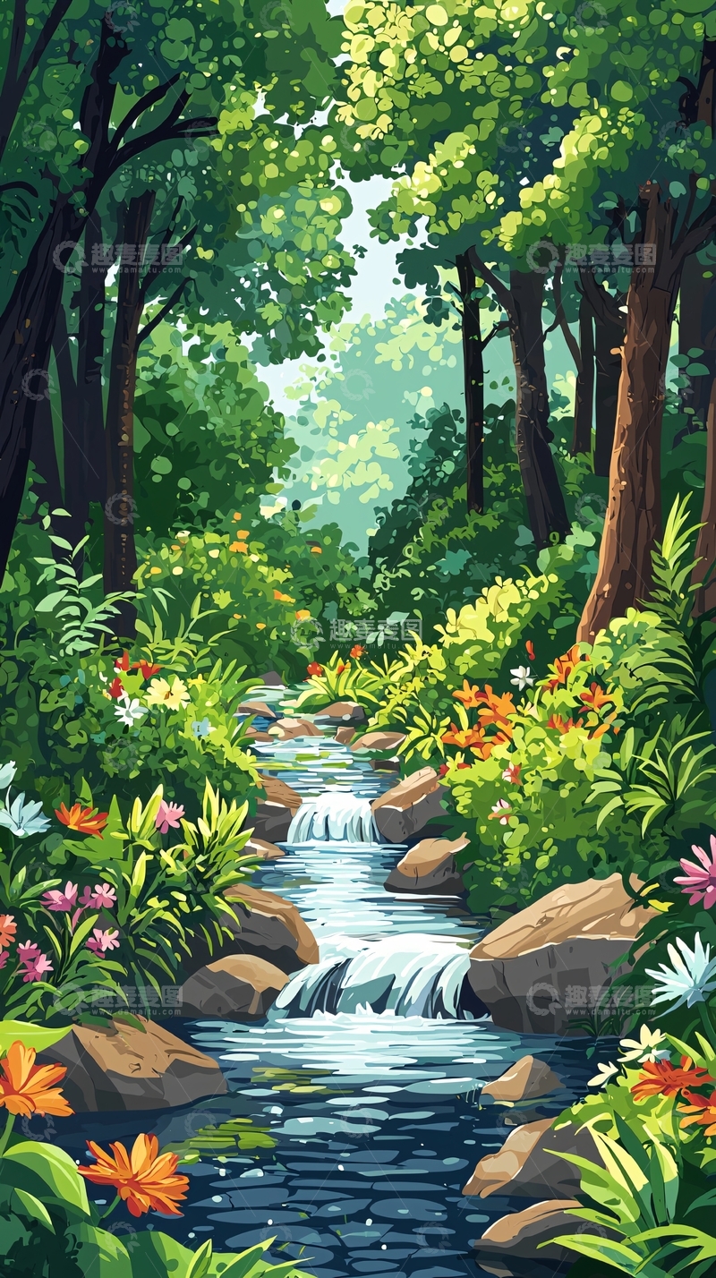 高清大图下载【趣麦麦图】清新唯美的小溪森林