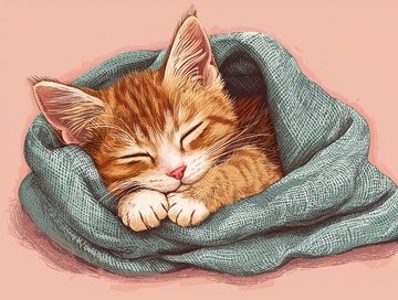 小猫咪盖着毯子睡觉