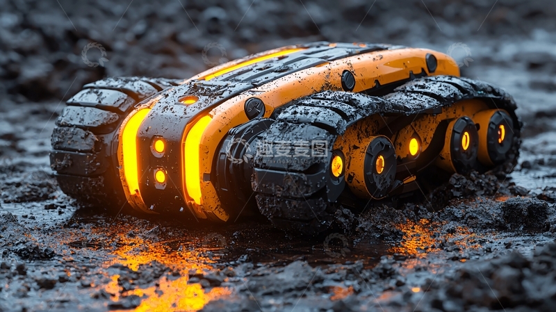 高清大图下载【趣麦麦图】泥地里的小型履带机器人