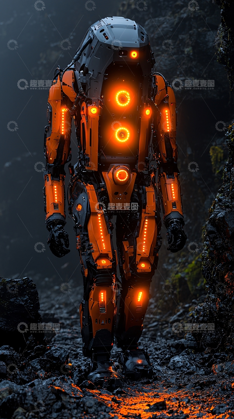 高清大图下载【趣麦麦图】科幻机器人峡谷行走