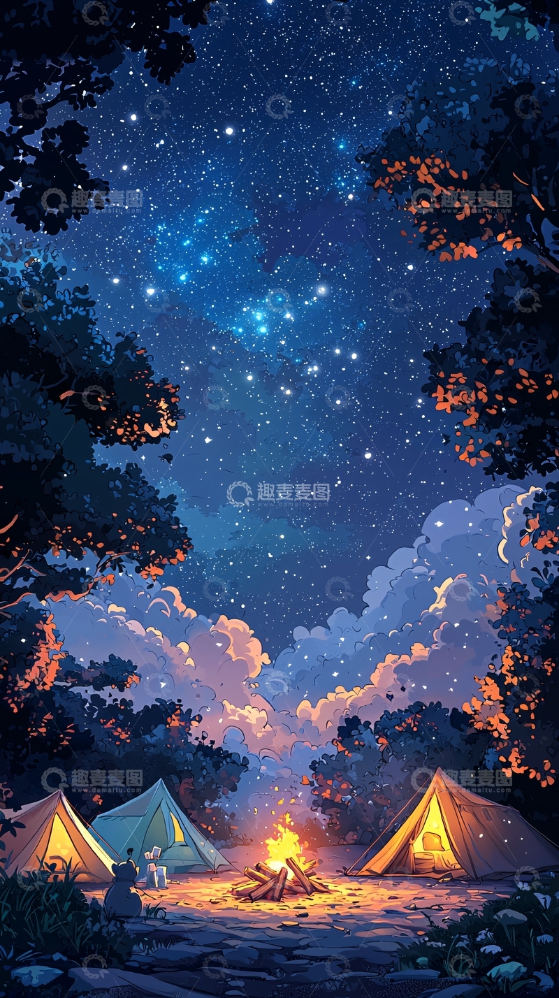 高清大图下载【趣麦麦图】星空下的露营地