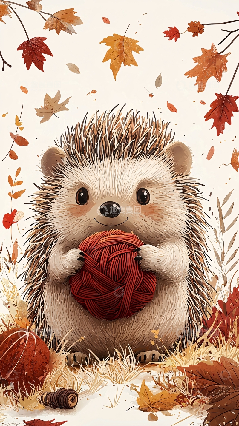 高清大图下载【趣麦麦图】可爱小刺猬抱着毛线球