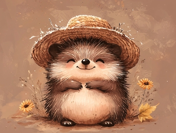 戴草帽的小刺猬