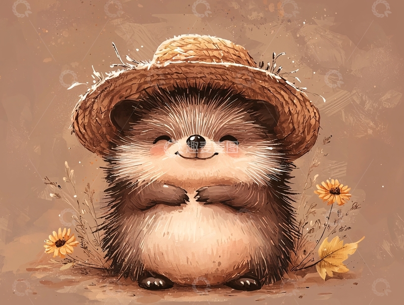 高清大图下载【趣麦麦图】戴草帽的小刺猬