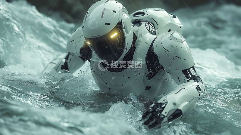 高清大图下载【趣麦麦图】未来机器人涉水