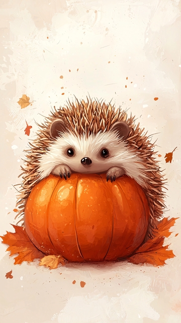 可爱的小刺猬抱南瓜
