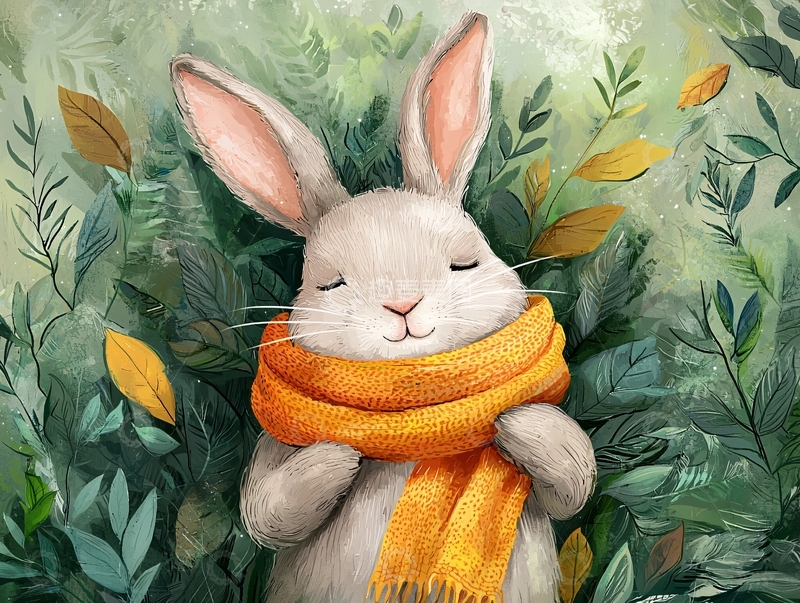 高清大图下载【趣麦麦图】戴围巾的可爱兔子