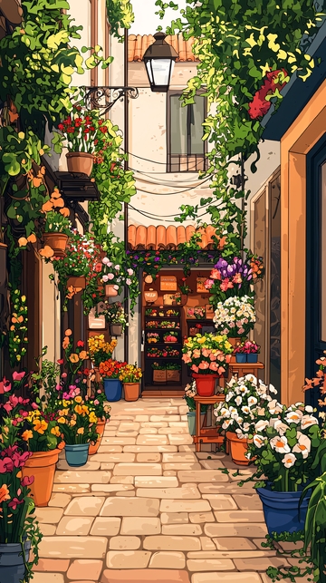 鲜花簇拥的欧式小巷
