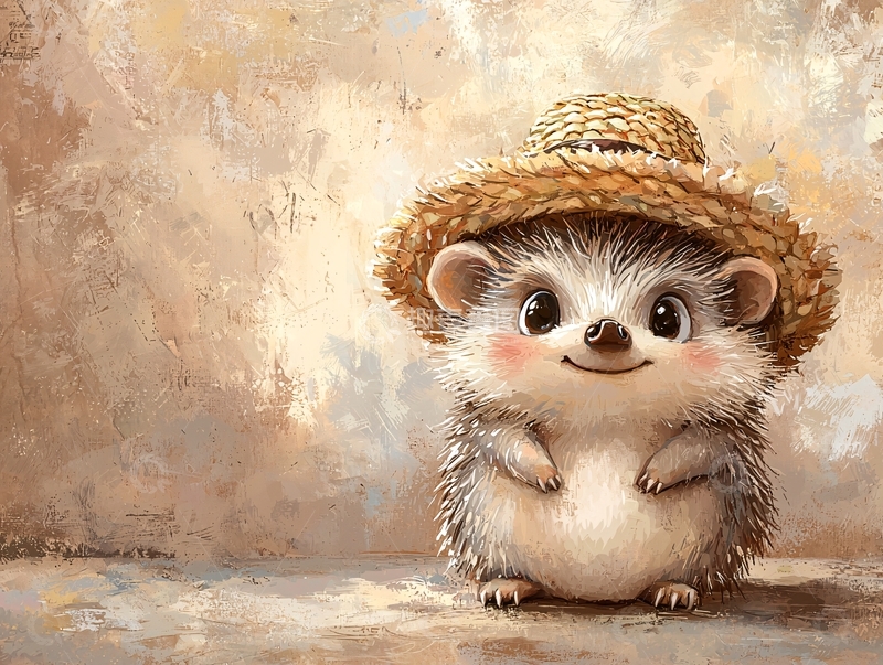 高清大图下载【趣麦麦图】戴草帽的可爱刺猬