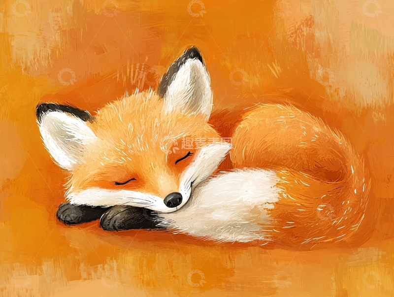 高清大图下载【趣麦麦图】橙色小狐狸安静地睡着了