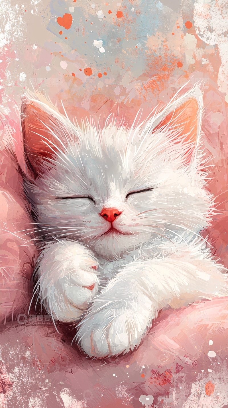 高清大图下载【趣麦麦图】粉嫩小猫熟睡图