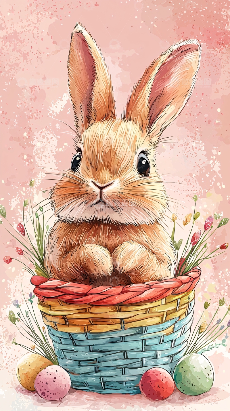 高清大图下载【趣麦麦图】可爱小兔子彩蛋篮子
