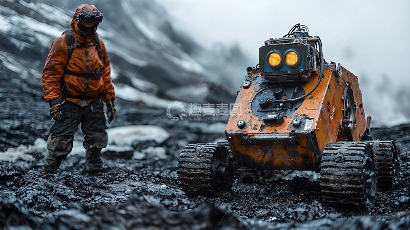 高清大图下载【趣麦麦图】登山者与机器人