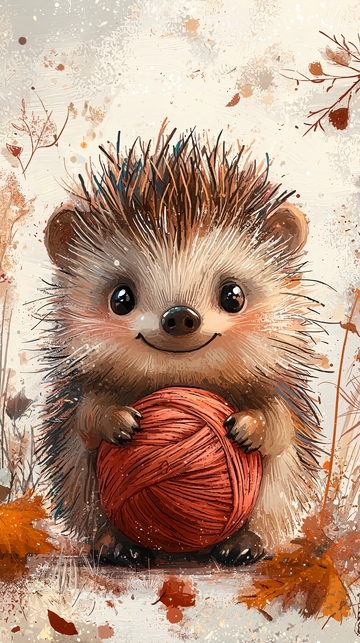 可爱的小刺猬抱线球