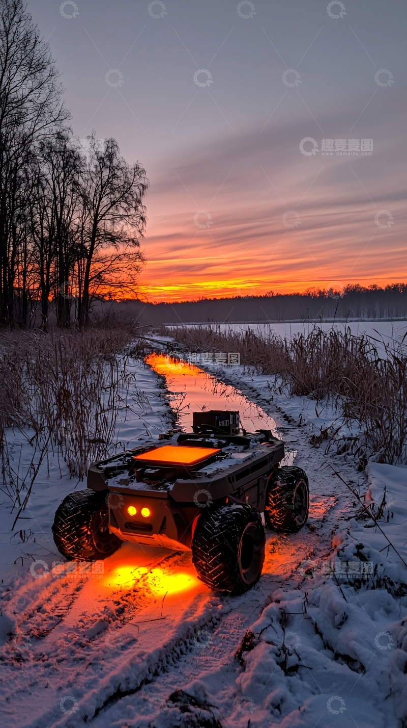 高清大图下载【趣麦麦图】雪地黄昏越野车