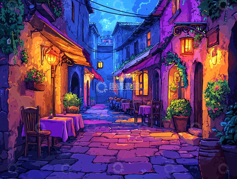 高清大图下载【趣麦麦图】夜晚小镇街道