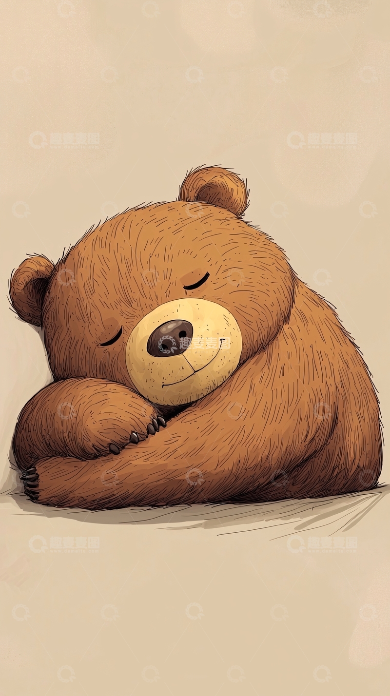 高清大图下载【趣麦麦图】卡通棕熊安稳睡眠