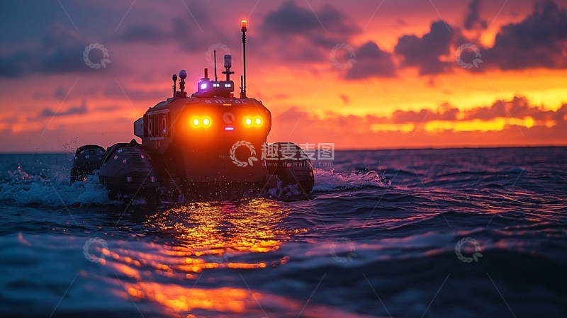 高清大图下载【趣麦麦图】海浪中行驶的无人驾驶车辆