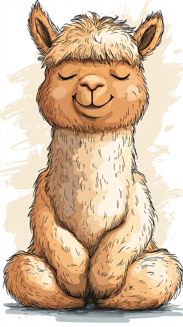 闭眼微笑的羊驼卡通