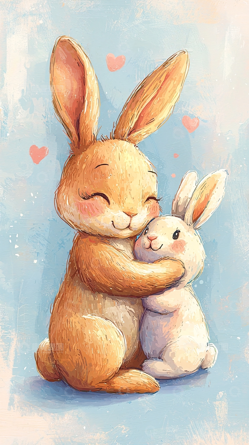 高清大图下载【趣麦麦图】母兔拥抱小兔