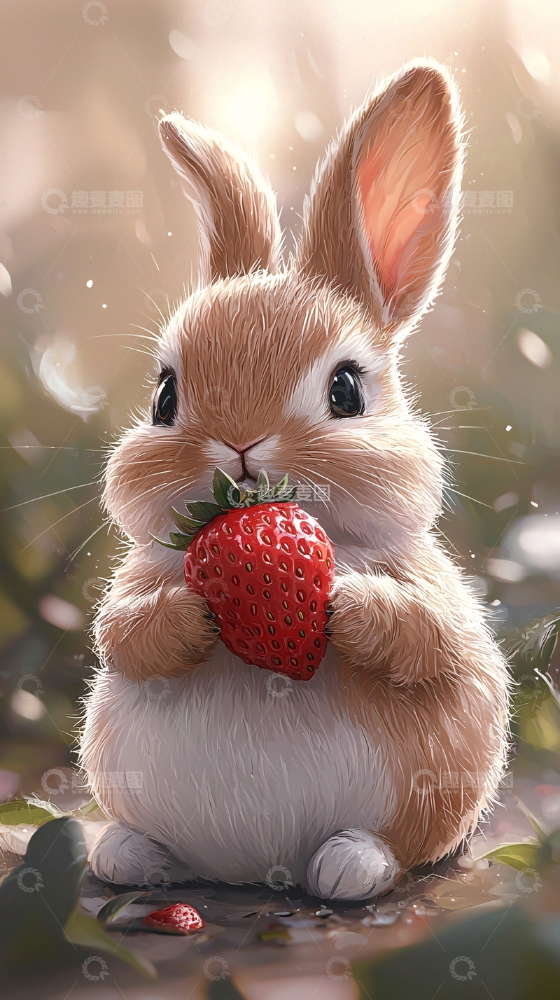 高清大图下载【趣麦麦图】萌兔吃草莓