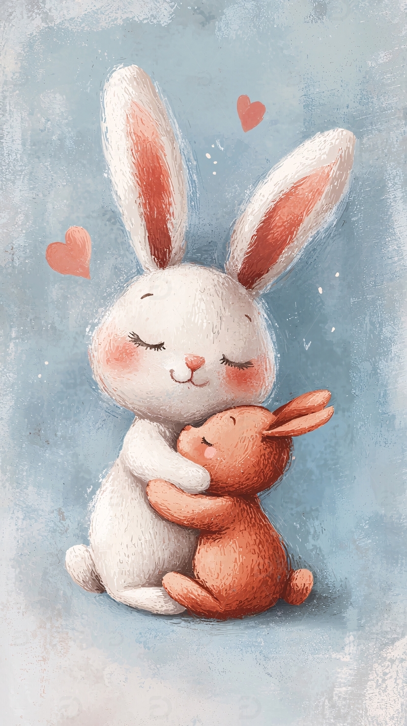 温馨兔子母子拥抱