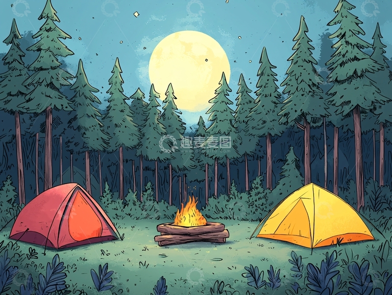 高清大图下载【趣麦麦图】夜晚森林里