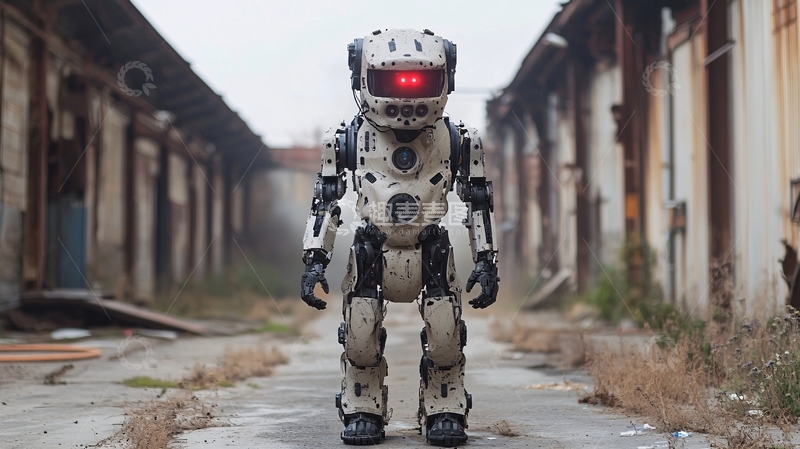 高清大图下载【趣麦麦图】废墟中白色小型机器人