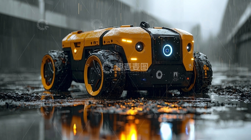 高清大图下载【趣麦麦图】雨中黄色未来派机器人